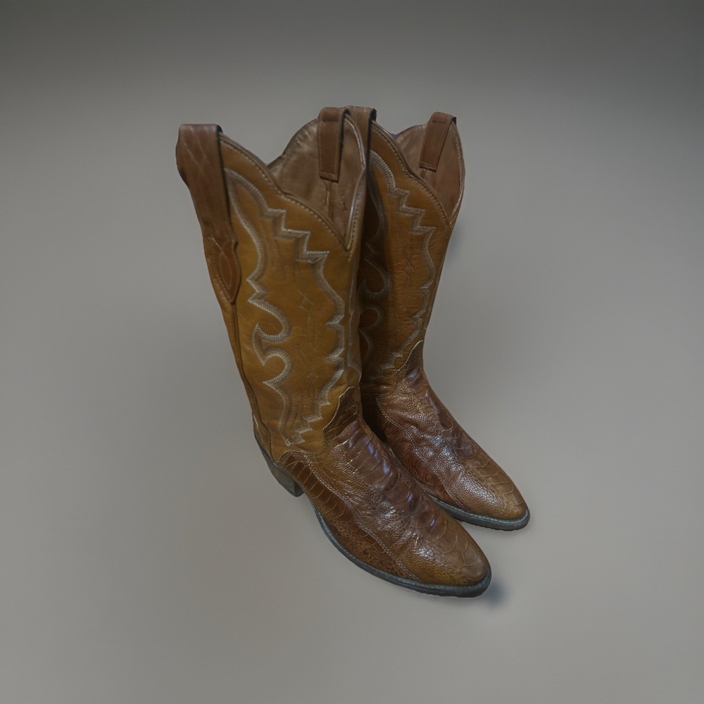 VNTG J Chisholm Men's Cowboy Boots Size 9.5 Ostrich Leg Brown Leather Western - Picture 5 of 10